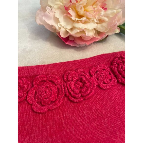 Vintage Boden Womens Embellished Rose Cardigan Size L Red 3/4 Sleeve Button - Picture 8 of 10